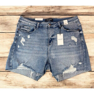 NWT Judy Blue Demin Shorts Womens 2XL High Waist 4" Inseam Stretch Distressed